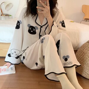 睡衣女春秋季冰丝长袖长裤学生ins网红宿舍外出仙女家居服套装