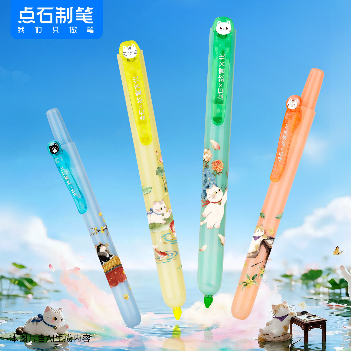 点石故宫文化联名四季按动荧光笔