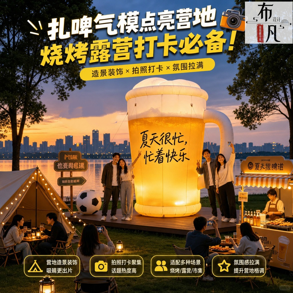 户外发光啤酒杯气模露营地烧烤夜市集摆件拍照打卡道具氛围感造景