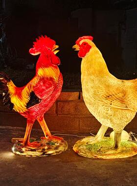 仿真大公鸡摆件户外玻璃钢母鸡模型发光动物雕塑饭店门口庭院装饰