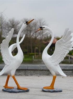 户外仿真天鹅雕塑玻璃钢园林景观庭院池塘草坪动物美陈装饰品摆件