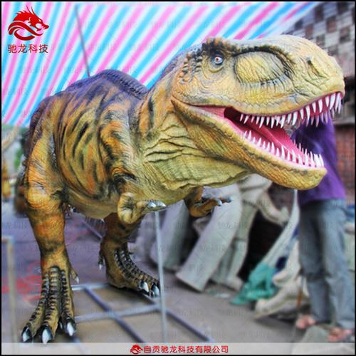 大型霸王龙头拍照雕塑玻璃钢仿真恐龙美陈道具感应动态机器恐龙