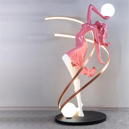 橱窗展厅人物落地灯别墅样板房售楼舞蹈女神艺术装饰品玻璃钢雕塑