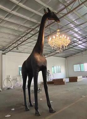 玻璃钢轻奢景观雕塑马落地灯饰摆件酒店商铺售楼处商场美陈装饰品