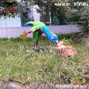 仿真粘毛尾羽龙逗弄小龙宝宝七彩颜色恐龙主题园的精品场景