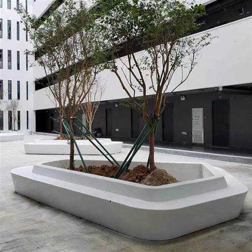 GRC树池坐凳定制UHPC混凝土泰科石花坛座椅玻璃钢景观弧形异形凳