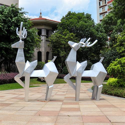户外大型抽象几何切面玻璃钢梅花鹿雕塑园林售楼部景观装饰品摆件