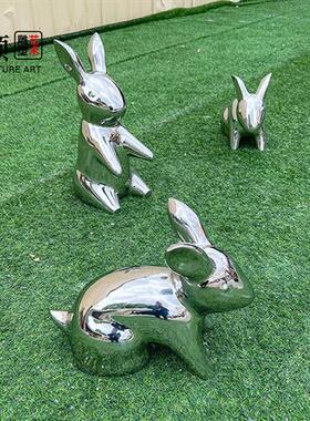 户外不锈钢兔子雕塑小区花园公园草坪地庭院动物装饰落地摆件定制