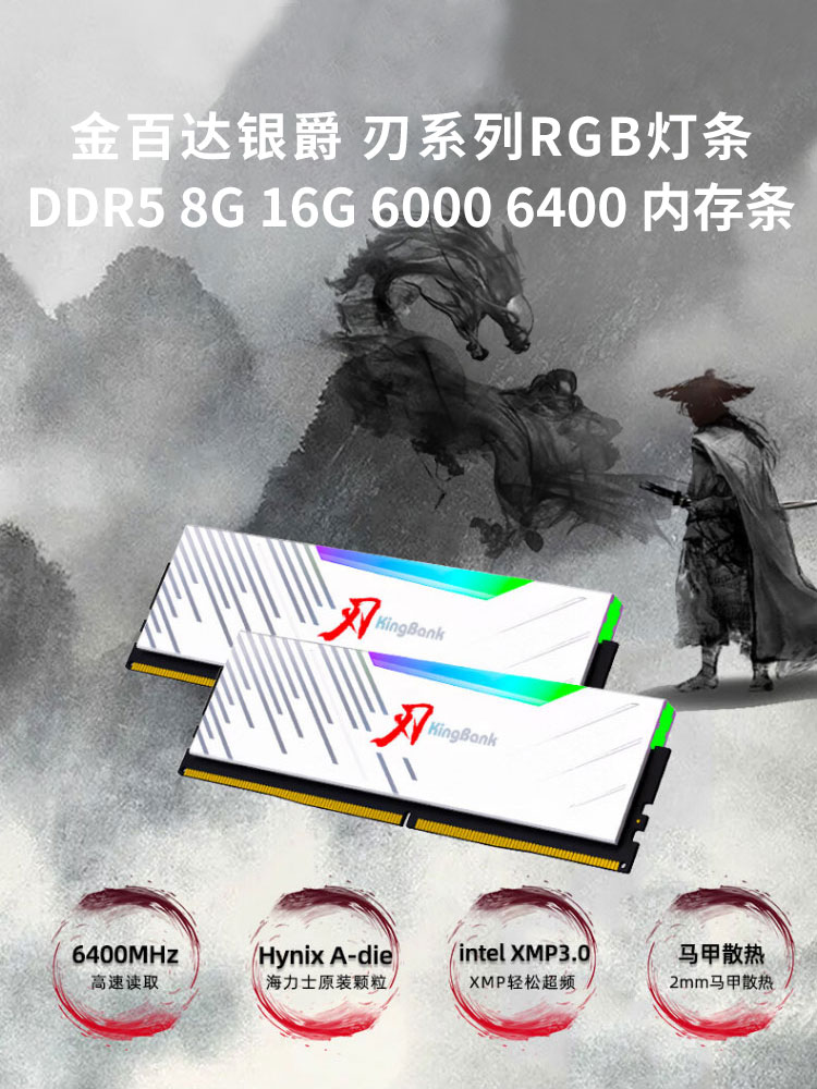 金百达刃DDR5 6000 6400 16G 8G海力士 银爵台式机电脑内存条Adie