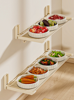 免打孔备菜置物架折叠配菜盘墙面壁挂碗碟收纳架多功能厨房调料架