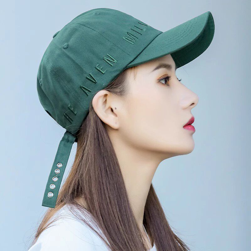 帽子女夏天百搭韩版潮鸭舌帽ins潮牌户外女夏季墨绿色软顶遮阳帽 - 实物图