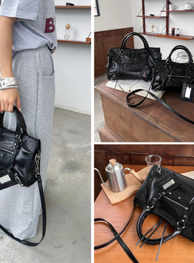 高版本B家Le City真皮女包单肩手提铆钉牛皮机车包大容量托特包潮