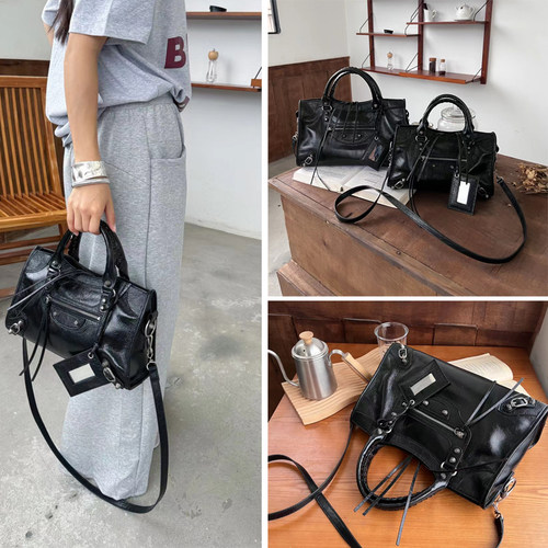 高版本B家Le City真皮女包单肩手提铆钉牛皮机车包大容量托特包潮