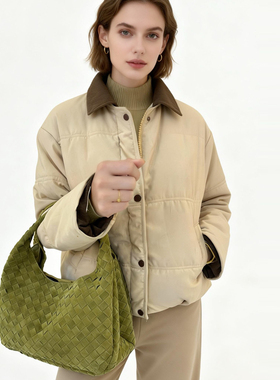 B家手工山羊绒编织真皮女包单肩Campana肩背包麂皮托特包腋下大包