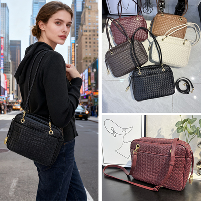 B家手工牛皮编织真皮女包时尚单肩腋下豆腐包中古斜挎相机小方包