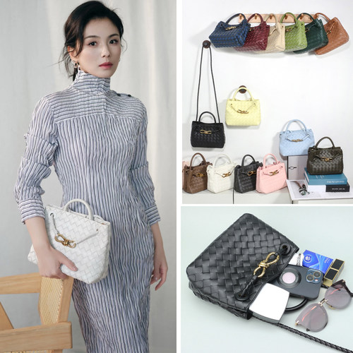 B家真皮手工编织女包Andiamo金属绳扣迷你手提包大容量牛皮托特包