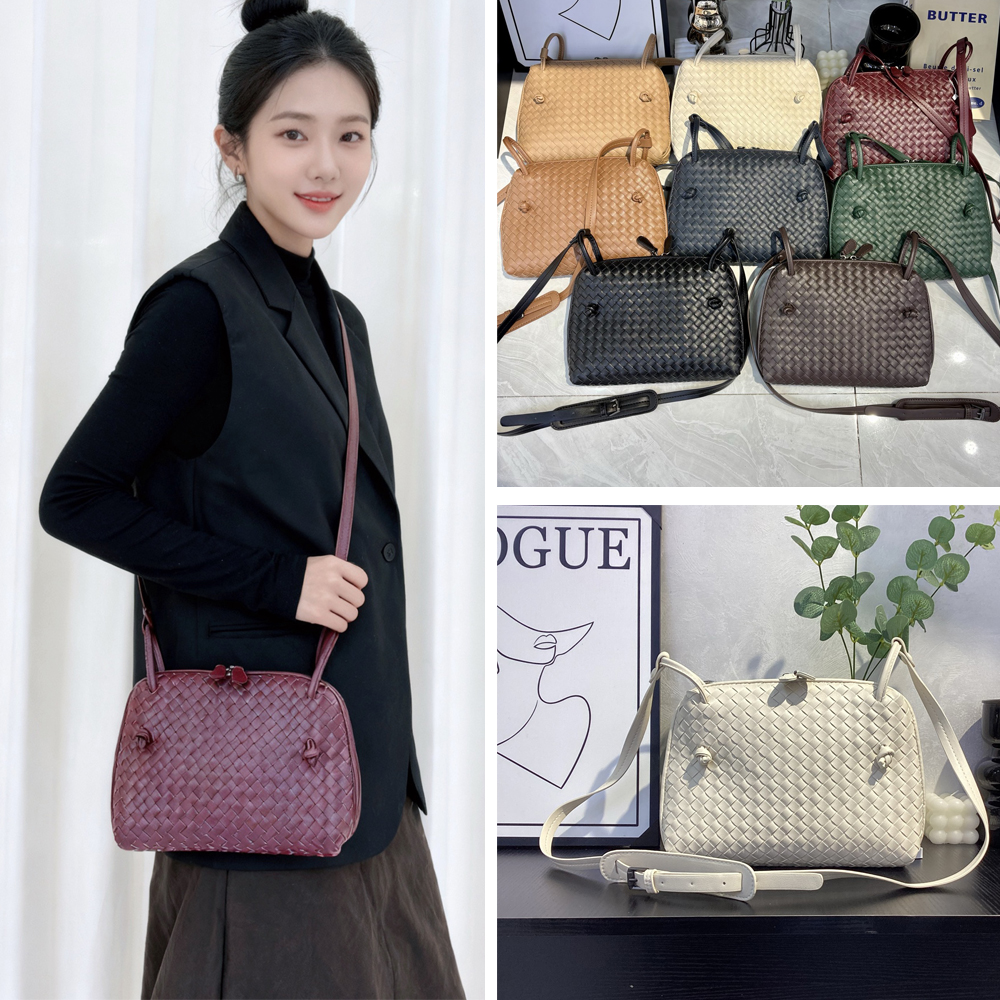 B家编织牛皮编织真皮女包男女同款贝壳包时尚单肩斜挎邮差小包包