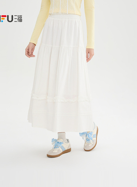 三福长裙2026春季木耳花边裙摆松紧腰头半身裙女装515817