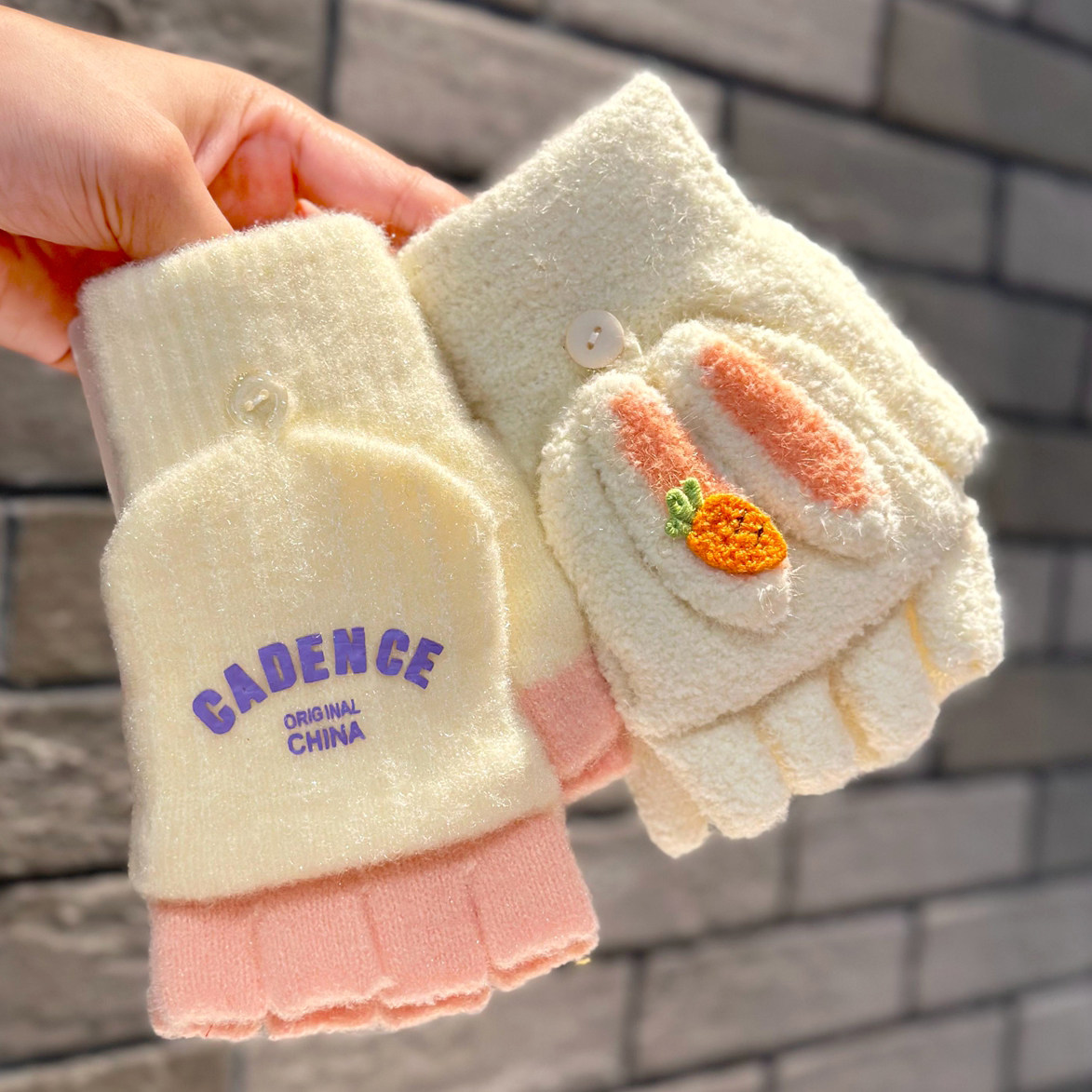 学生手套半指翻盖大童女孩秋冬季保暖防寒可爱淑女初高中女生儿童