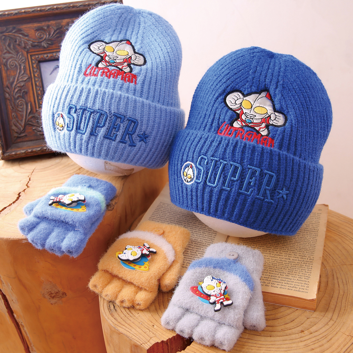 奥特曼正版儿童帽子围巾手套冬季