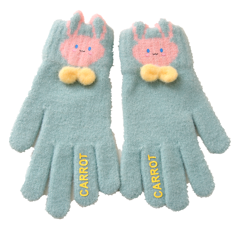 5-16岁女童五指手套冬季儿童分指女孩大童学生可爱兔保暖分指全指