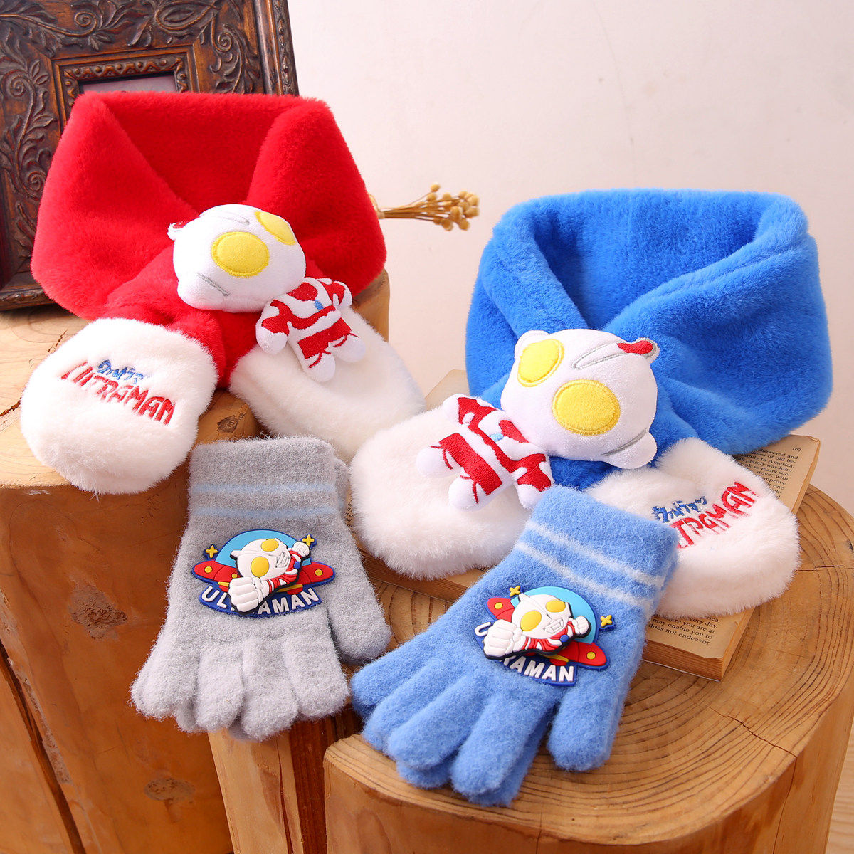 奥特曼儿童围巾男孩帅气保暖秋冬季毛绒交叉围脖手套五指防寒防风,童装/婴儿装/亲子装,围巾,淘宝优惠券,粉丝福利购,淘宝优惠卷