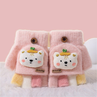 儿童半指手套女孩宝宝冬季薄款女童2岁3露手指翻盖保暖防冻高颜值