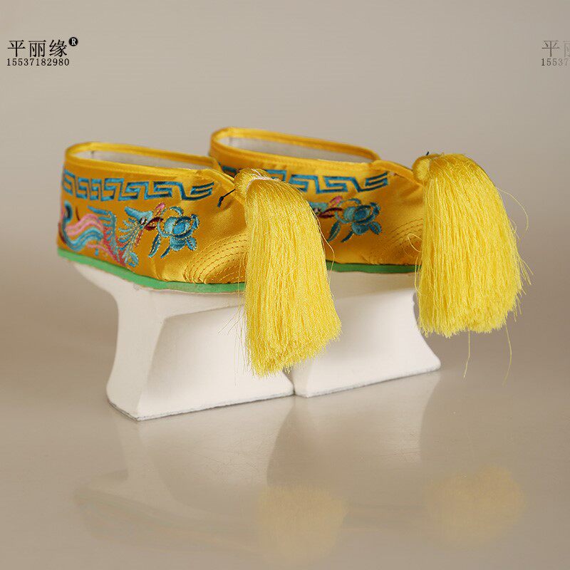 古装格格鞋花盆底旗鞋清朝女绣花鞋木底高跟中国风舞蹈鞋清代旗