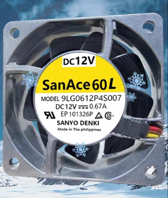 9LG0612P4S007三洋12V 0.67A风机耐高温金属铝框电柜散热6025风扇