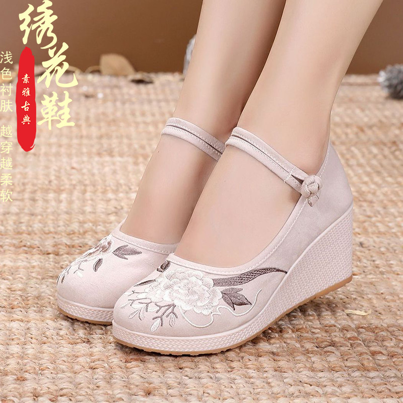 Embroidered shoes With slope Old Beijing Cloth shoes go to work Ethnic style comfortable pure cotton High-heeled Hanfu shoes Antiquity non-slipin the Women's Shoes, Low shoe, Cloth shoes category - from Buy2taobao.com to provide professional Taobao agent buy service