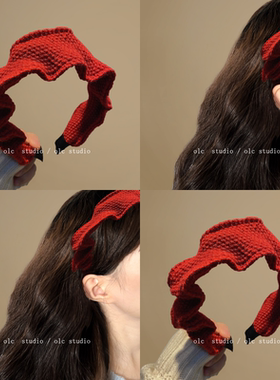 玫瑰红娇！针织秋冬高级感红色发箍女款新款头箍复古旅行发卡