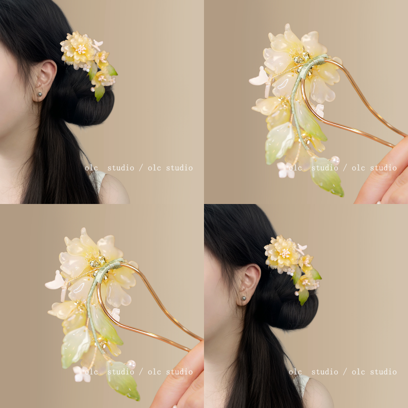 桂花与蝴蝶！U型花朵发簪！