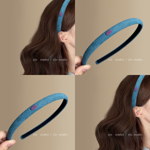 【孔雀蓝色】韩国百搭小金牌麂皮绒面发箍秋冬简约细头箍头饰发饰