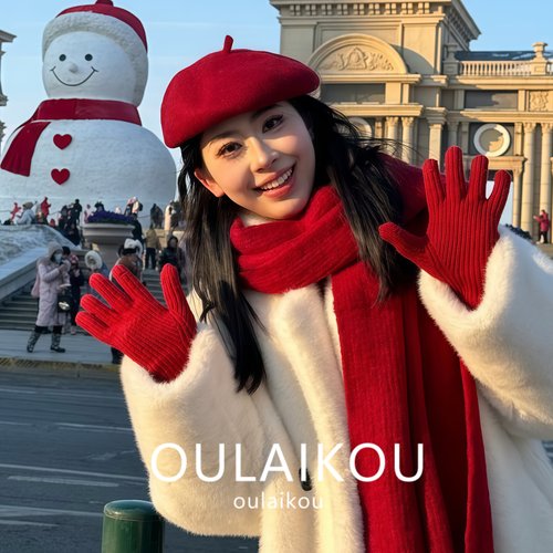 2025新款红色针织毛线围巾女冬