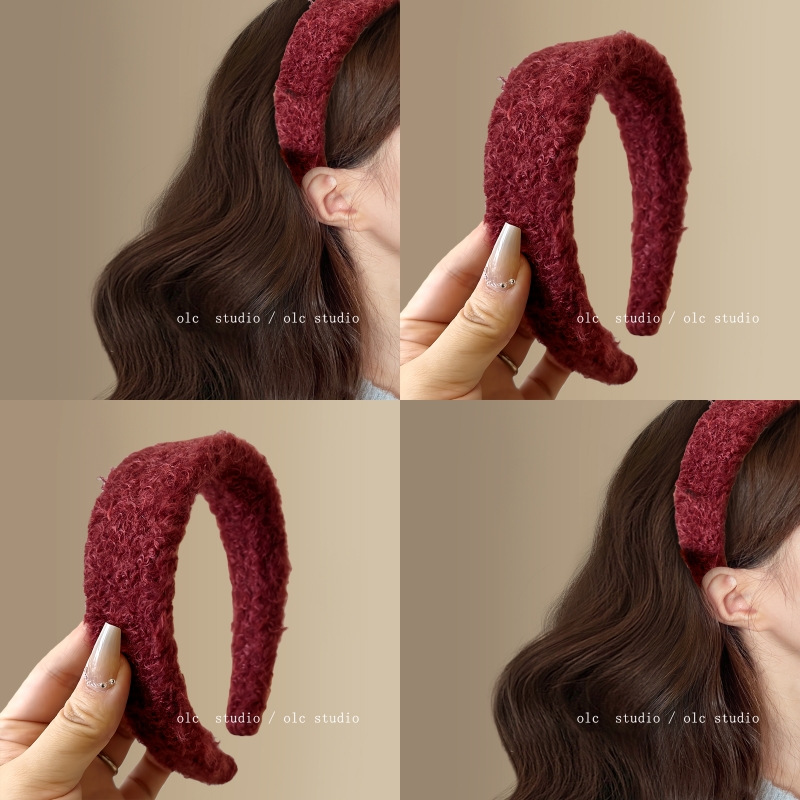 红色毛绒发箍宽边压发头箍