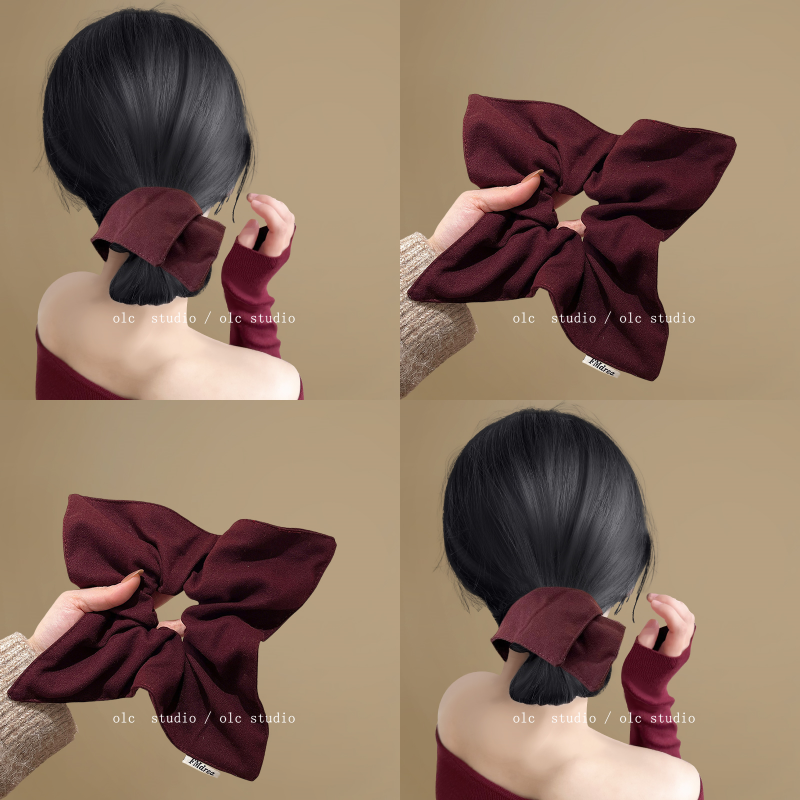 馥郁酒红！气质纯色布艺方巾发圈