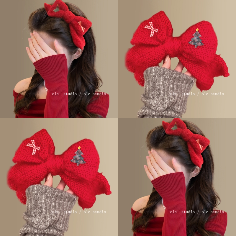 Happy圣诞夜！圣诞节红针织发夹