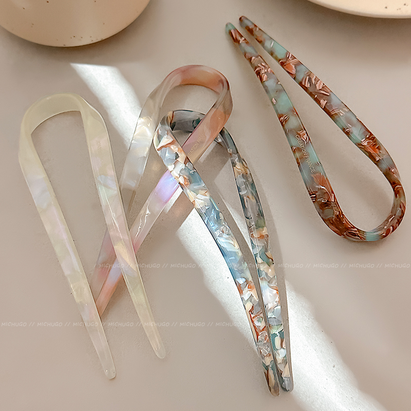 气质醋酸U型发簪女春后脑勺盘发簪子新中式旗袍汉服发钗旅行发卡