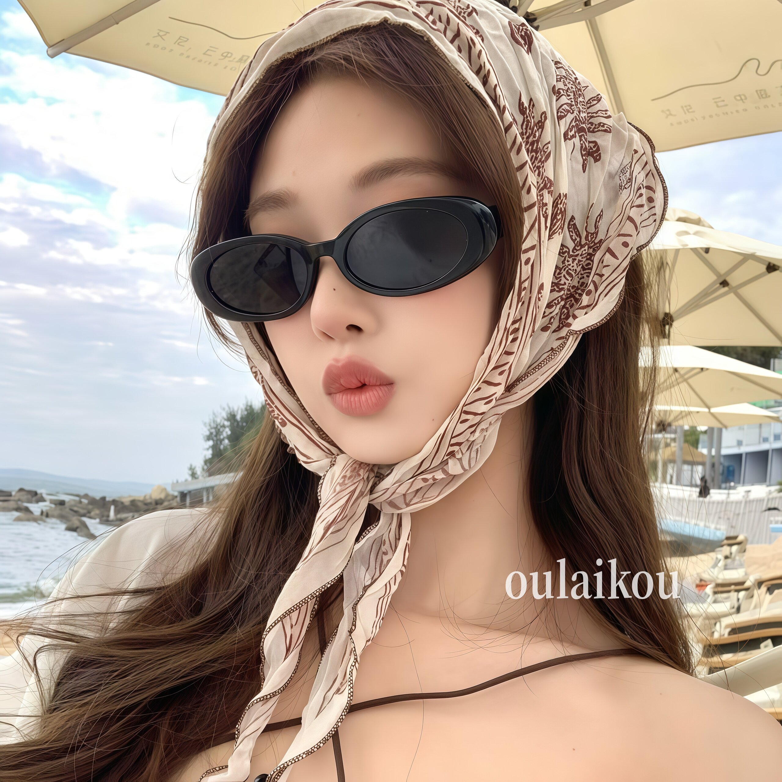 复古扎染三角巾丝巾女春夏薄款图片