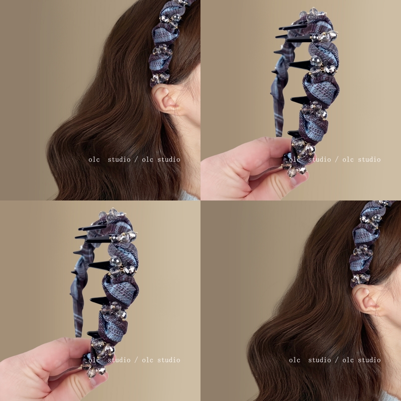 冰蓝棋盘~高端水钻格子发箍