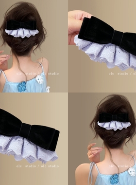 【OlC】秋冬丝绒蝴蝶结发夹女气质低马尾弹簧夹半扎发夹子头发饰