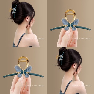 碧落蓝蝶~蝴蝶抓夹2025新品鲨鱼夹高端质感后脑勺盘旅行发夹女