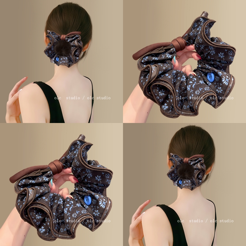 花边杏雾~森系蓝咖碎花发圈