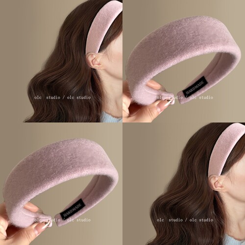 樱粉甜茶~纯色毛呢宽发箍