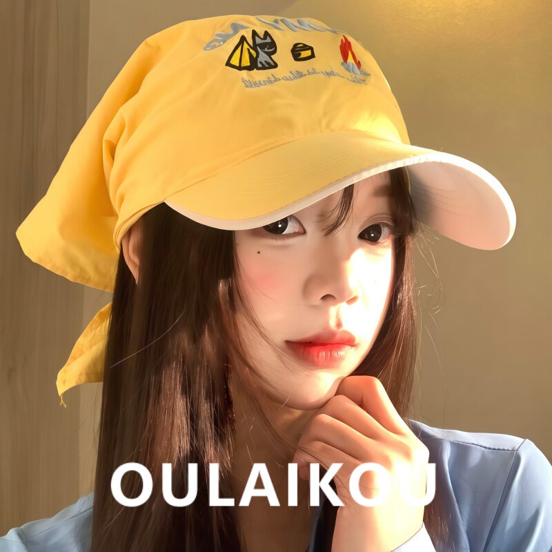 卡通刺绣头巾帽子女美式嘻哈小众黄色鸭舌帽显脸小街头时髦棒球帽