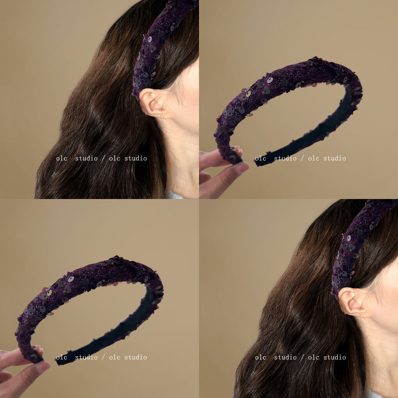 乱世佳人！亮片暗紫窄发箍！复古秋冬小香风头箍女2024新款盘发器,户外/登山/野营/旅行用品,旅行发卡,淘宝优惠券,粉丝福利购,淘宝优惠卷