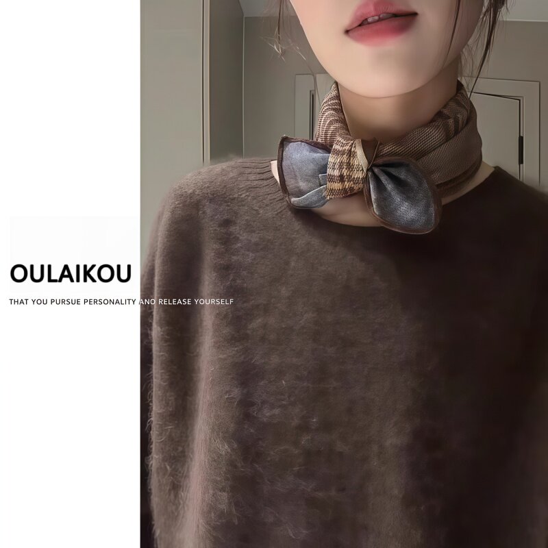 复古拼色棉麻小方巾女2026新款印花丝巾系脖旅游拍照丝带围脖领巾