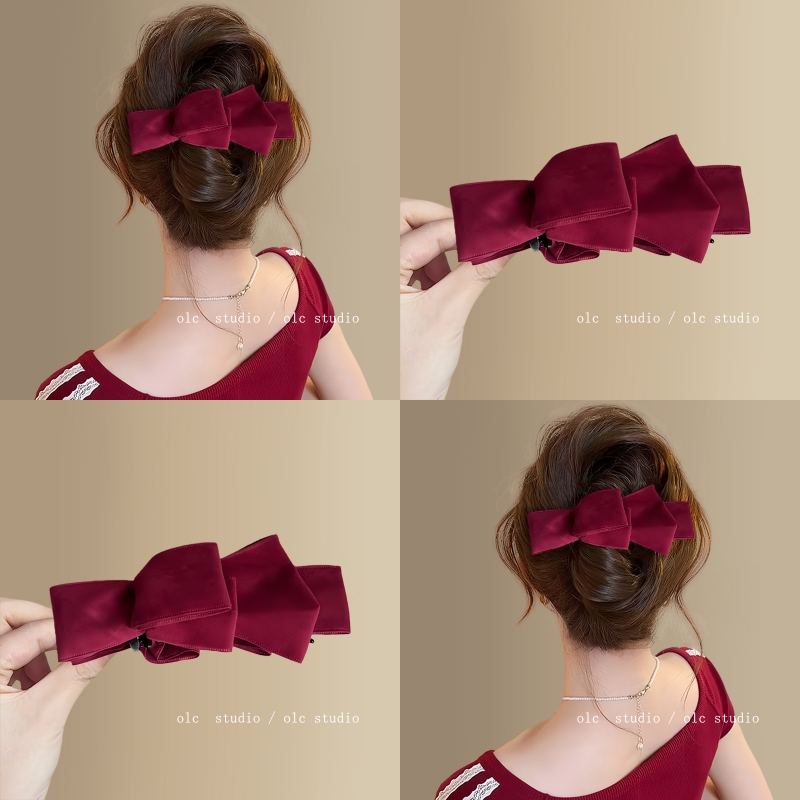 华灯初上~酒红色蝴蝶结香蕉夹