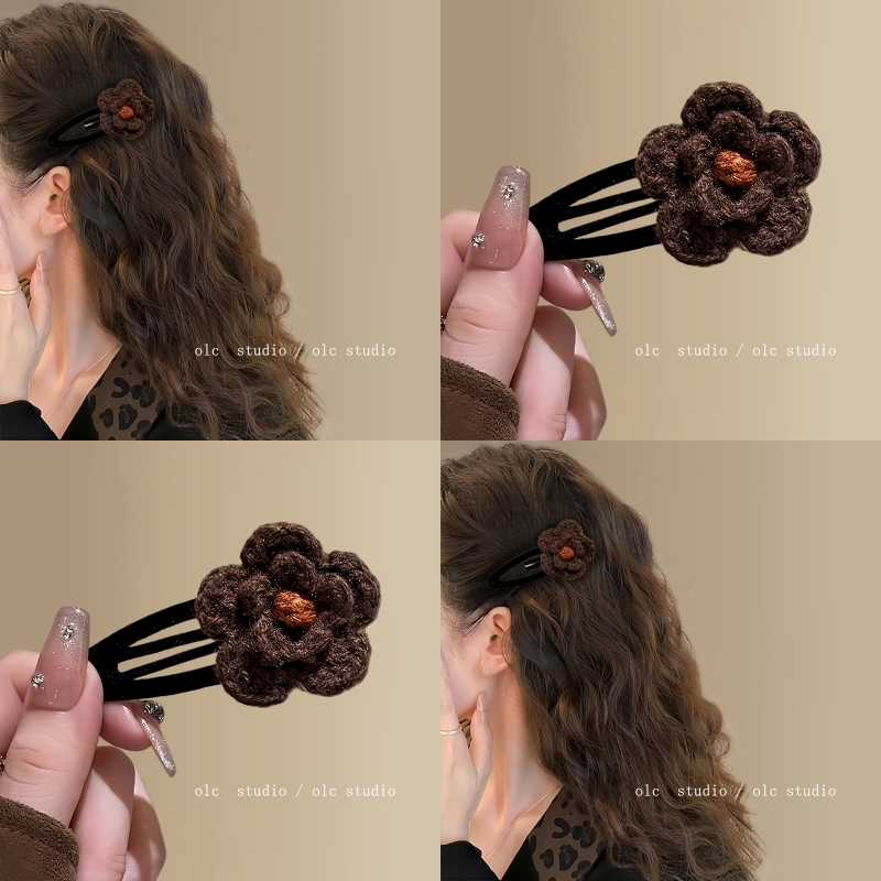 花间织梦~毛线针织花朵边夹