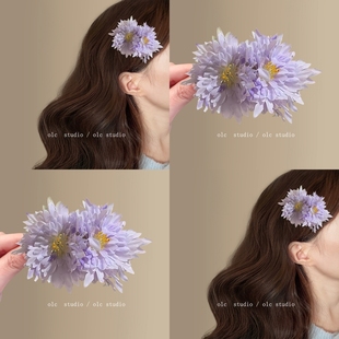 紫藤挂云木~韩系2025新款甜美发夹边夹侧边女紫色雏菊旅行发卡